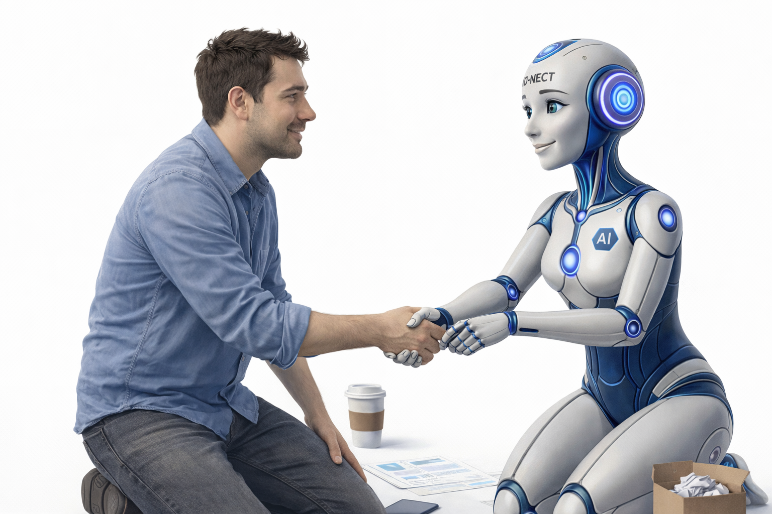 Founder shaking hands with Ko-nect AI, symbolizing partnership